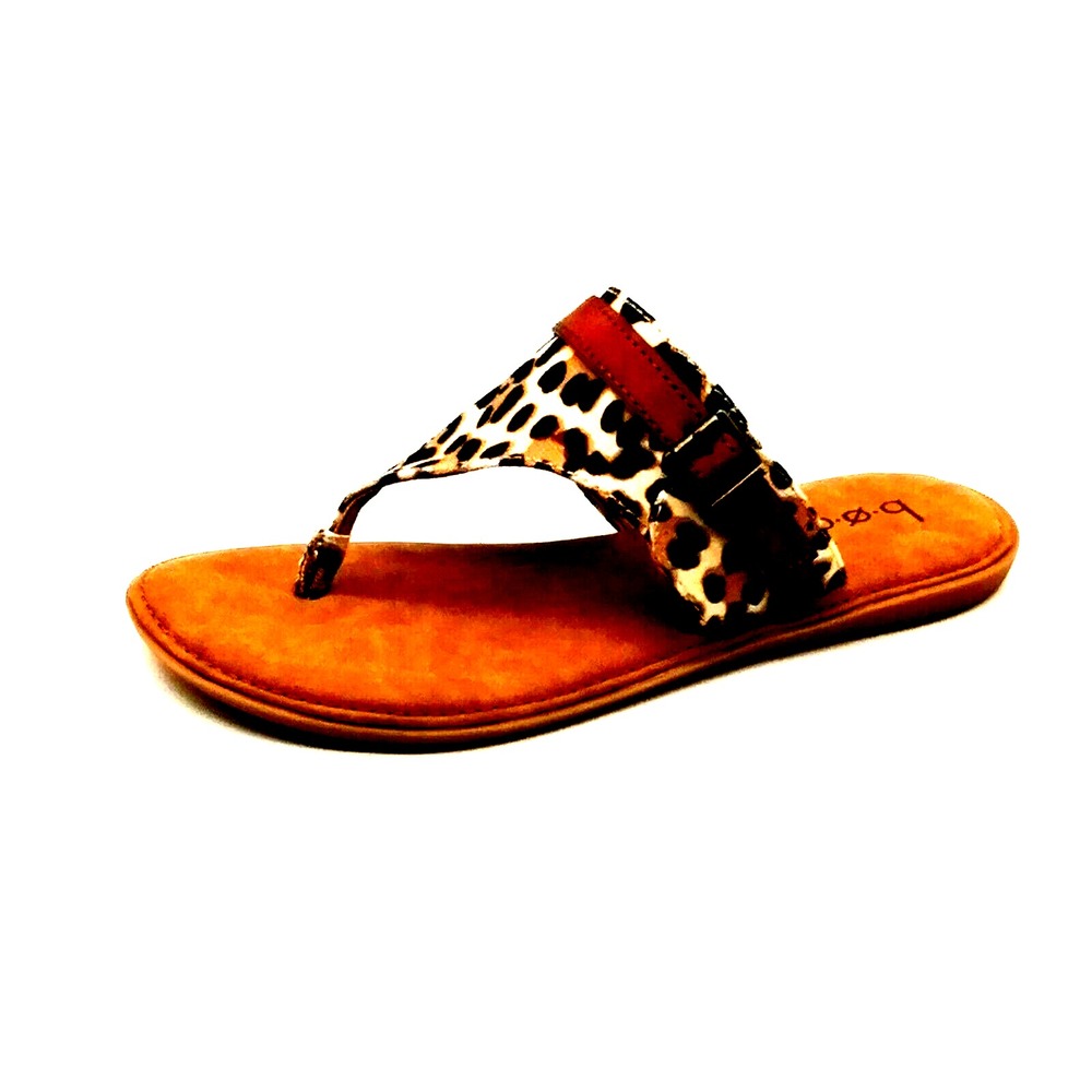 BOC Shoes‎ Womens Mya Thong Sandals Tan Leopard Canvas Strap Accent 8 NEW